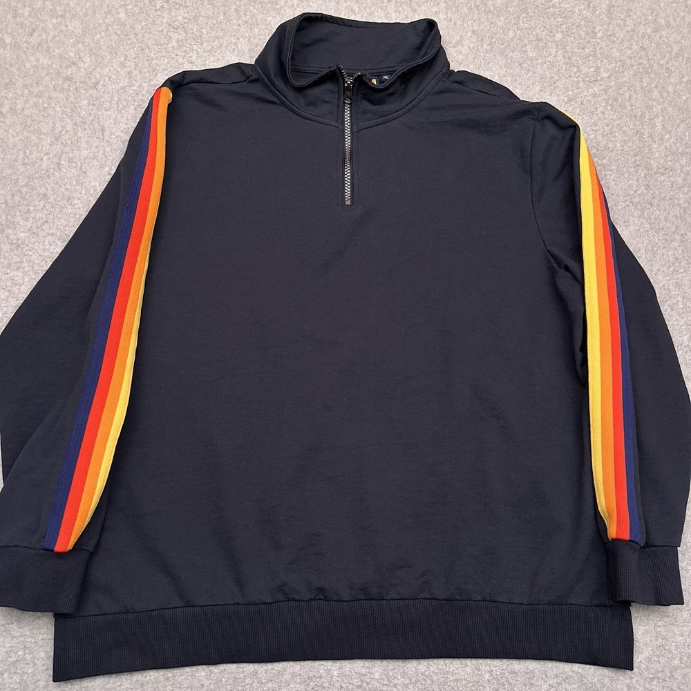 ALDI Gear Employee 1/4‎ Zip Sweatshirt Women's XL Navy Blue Rainbow Striped